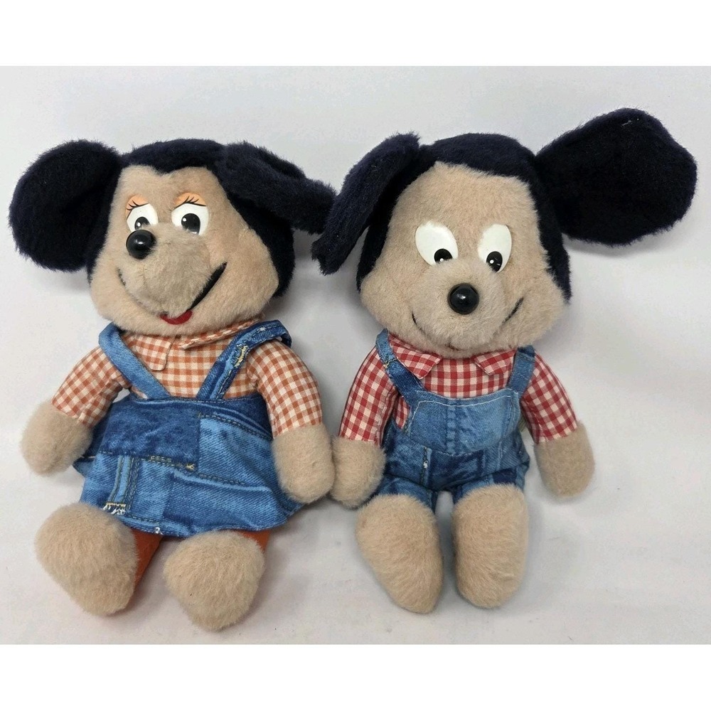 VINTAGE 1976 Knickerbocker 13" MICKEY & MINNIE MOUSE in Country Farmer Denim